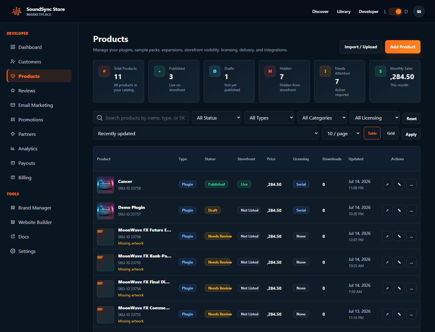 Dark-theme MoonWave dashboard screenshot showing credential detail context.